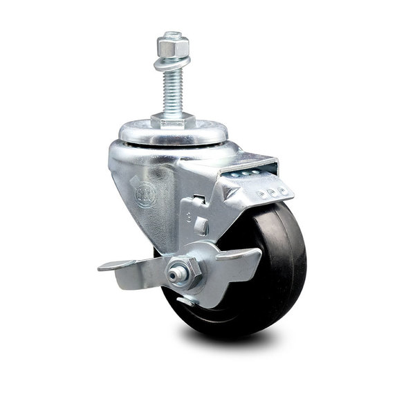 Service Caster 3.5 Inch Hard Rubber Wheel Swivel 10mm Threaded Stem Caster with Brake SCC SCC-TS20S3514-HRS-TLB-M1015